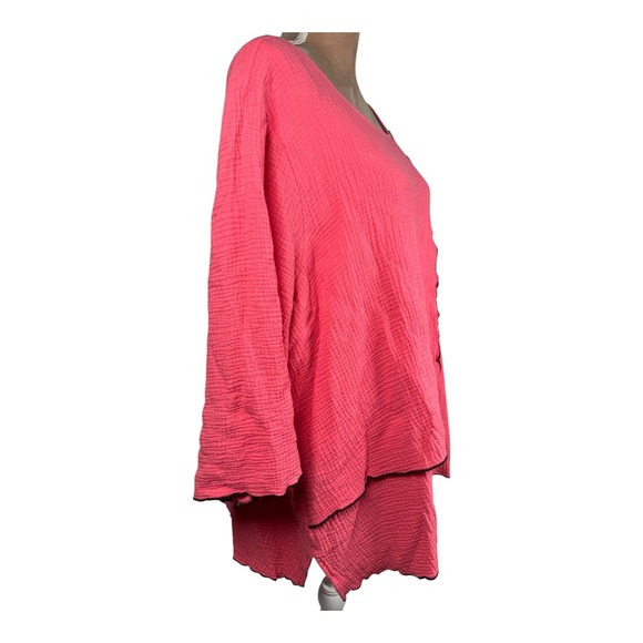 Ali Miles Womens 3X Tunic Top Pink Black Trim Gauzy Spring Summer Lagenlook - Picture 6 of 16